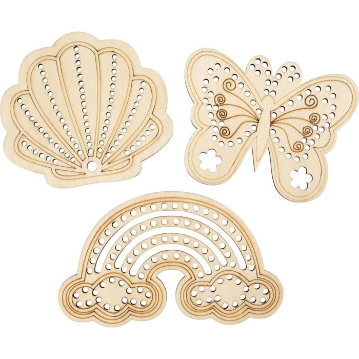 Treform med hull, Regnbue, skjell, sommerfugl, str. 7,5-13 cm, 6 stk./ 1 pk.