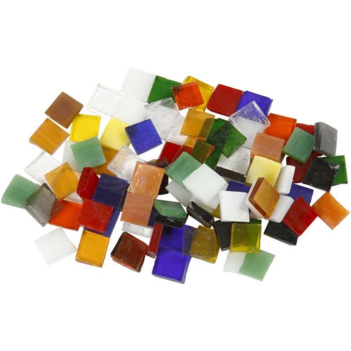 Glassmosaikk, str. 10x10 mm, tykkelse 3 mm, 454 g/ 1 pk.