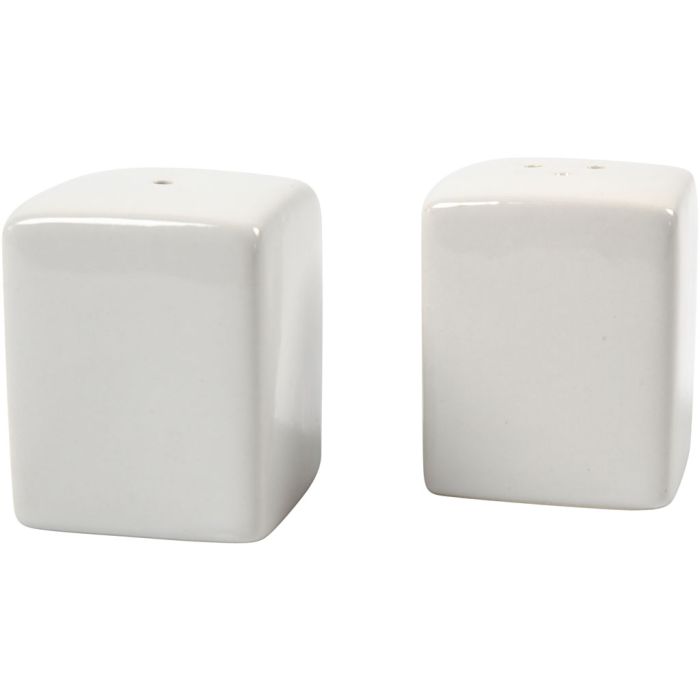 Salt- og peppersett, H: 6 cm, str. 5x5 cm, blank, hvit, 6 sett/ 1 pk.