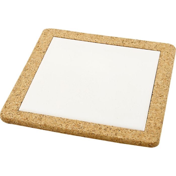 Kjeleunderlag med korkramme, str. 19x19x1,1 cm, hvit, 10 stk./ 1 pk.