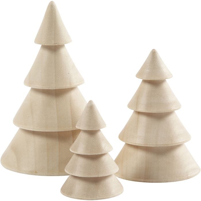 Juletrær, H: 5+7,5+10 cm, dia. 3,5+5,4+6,7 cm, 3 stk./ 1 pk.