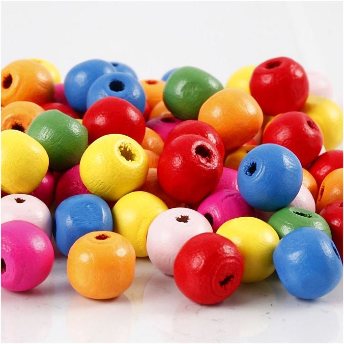 Treperler, dia. 10 mm, hullstr. 2,5-3 mm, ass. farger, 500 g/ 1 pose