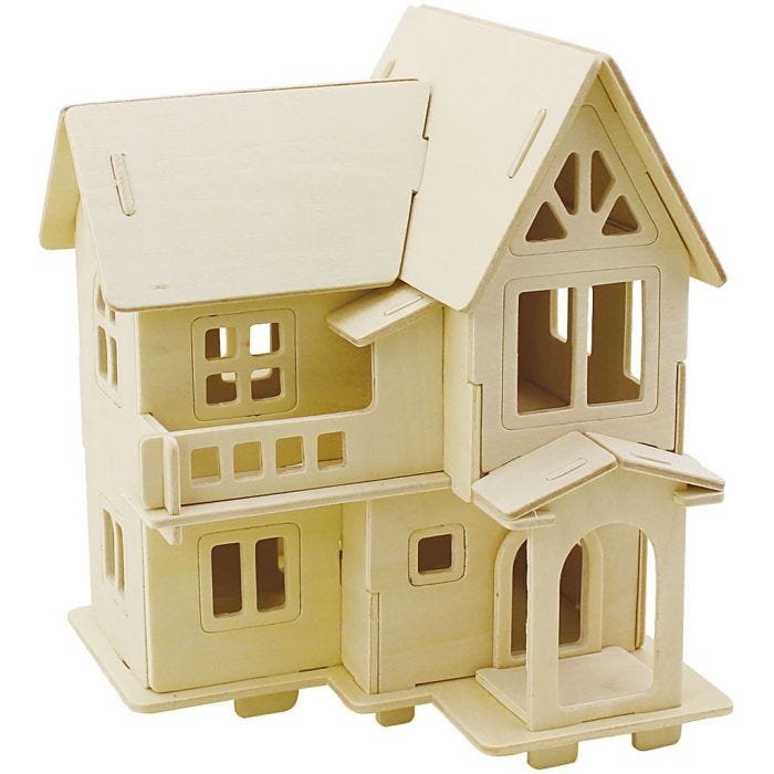 3D Konstruksjonsfigur, Hus med altan, 15,8x17,5x19,5, 1 stk.