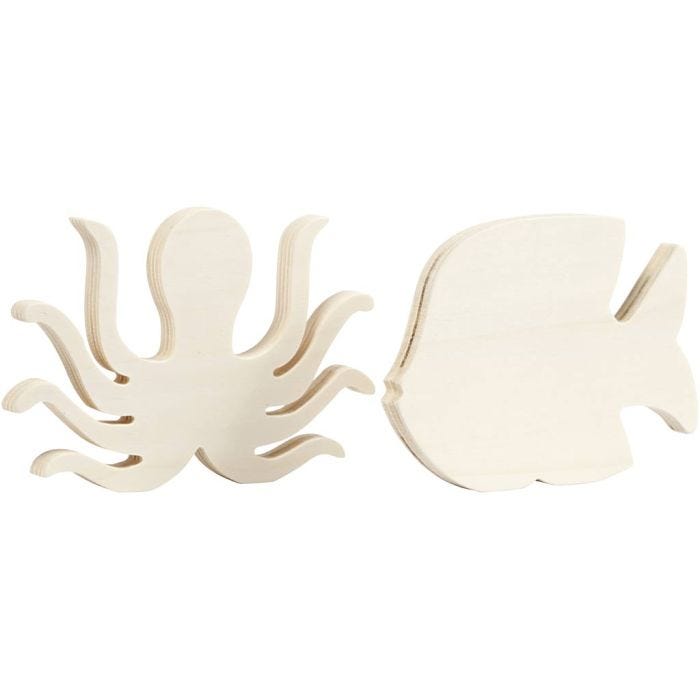 Havdyr-figurer, Blekksprut og fisk, H: 11 cm, B: 16 cm, tykkelse 1,2 cm, 2 stk./ 1 pk.
