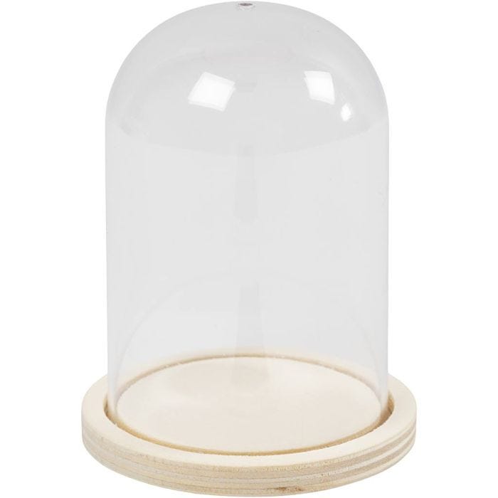 Klokke på tresokkel, H: 9,5 cm, dia. 6 cm, hullstr. 3 mm, 1 stk.