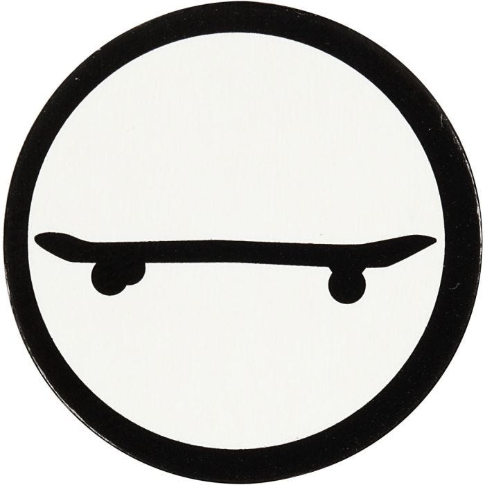 Kartongmerke, skateboard, dia. 25 mm, hvit/sort, 20 stk./ 1 pk.