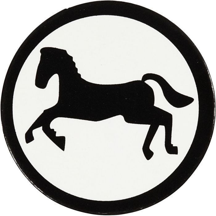 Kartongmerke, hest, dia. 25 mm, hvit/sort, 20 stk./ 1 pk.