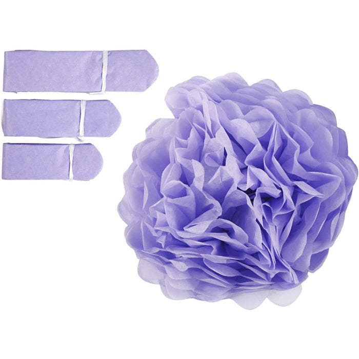 Papirpomponer, dia. 20+24+30 cm, 16 g, lilla, 3 stk./ 1 pk.