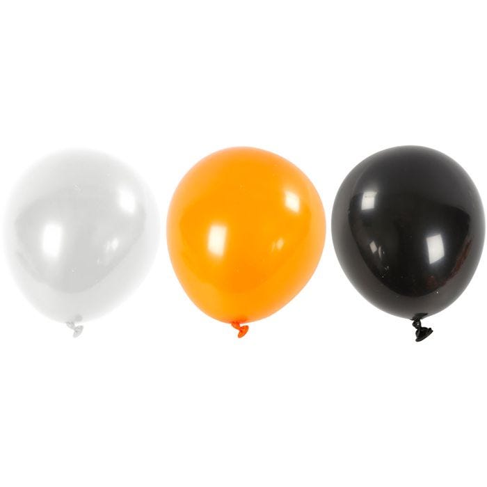 Ballonger, runde, dia. 23-26 cm, svart, orange, hvit, 10 stk./ 1 pk.