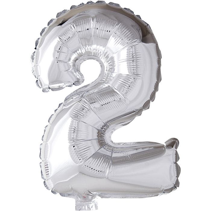 Folieballong, 2, 41 cm, sølv, 1 stk.