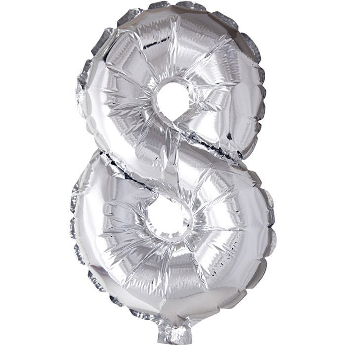 Folieballong, 8, 41 cm, sølv, 1 stk.