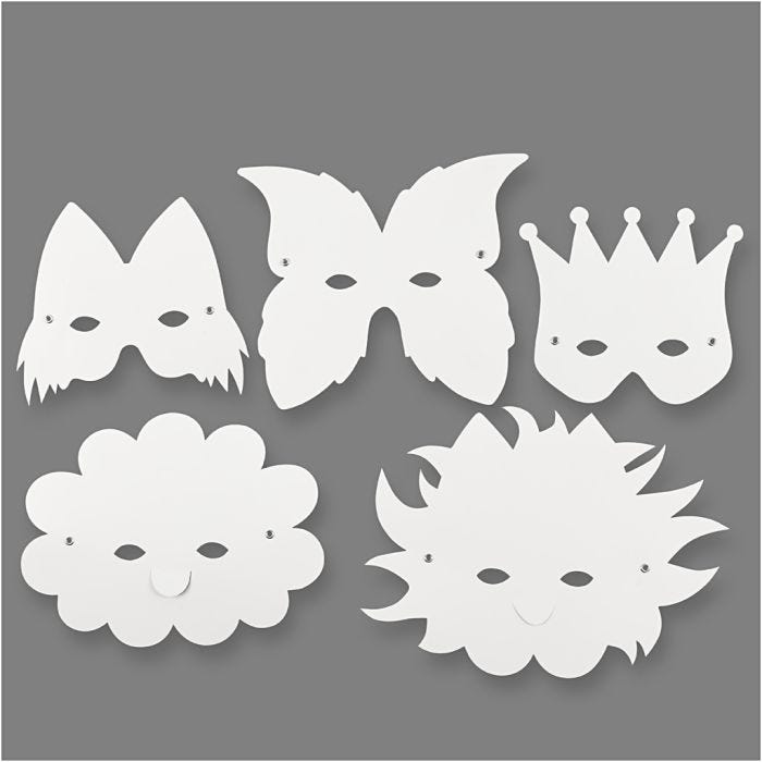 Fantasimasker m. snøreringer og strikk, H: 15-20 cm, 230 g, hvit, 5 stk./ 1 pk.