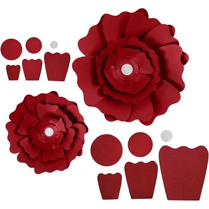 Papirblomster, dia. 15+25 cm, 230 g, rød, 2 stk./ 1 pk.
