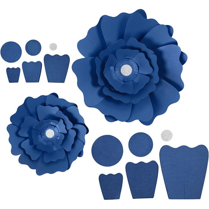 Papirblomster, dia. 15+25 cm, 230 g, blå, 2 stk./ 1 pk.