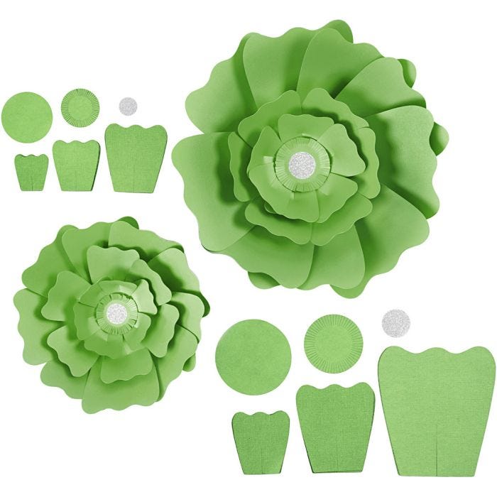 Papirblomster, dia. 15+25 cm, 230 g, grønn, 2 stk./ 1 pk.