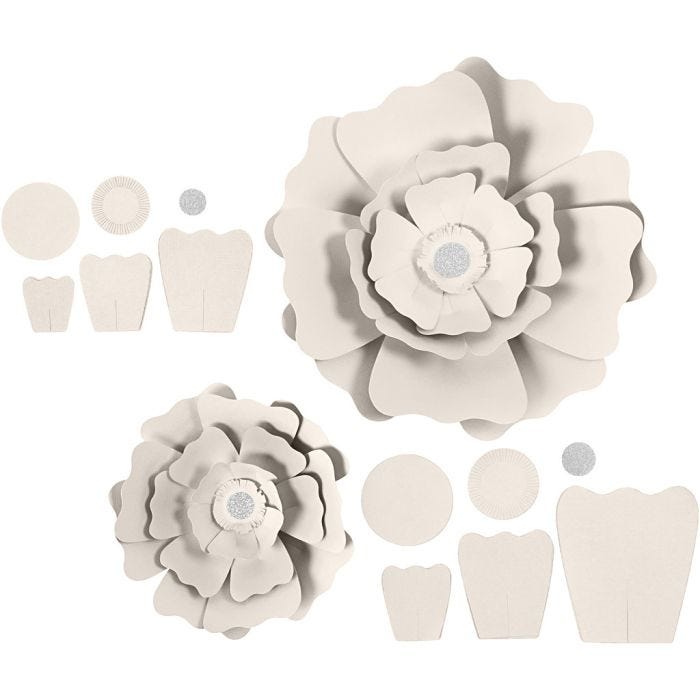 Papirblomster, dia. 15+25 cm, 230 g, råhvit, 2 stk./ 1 pk.