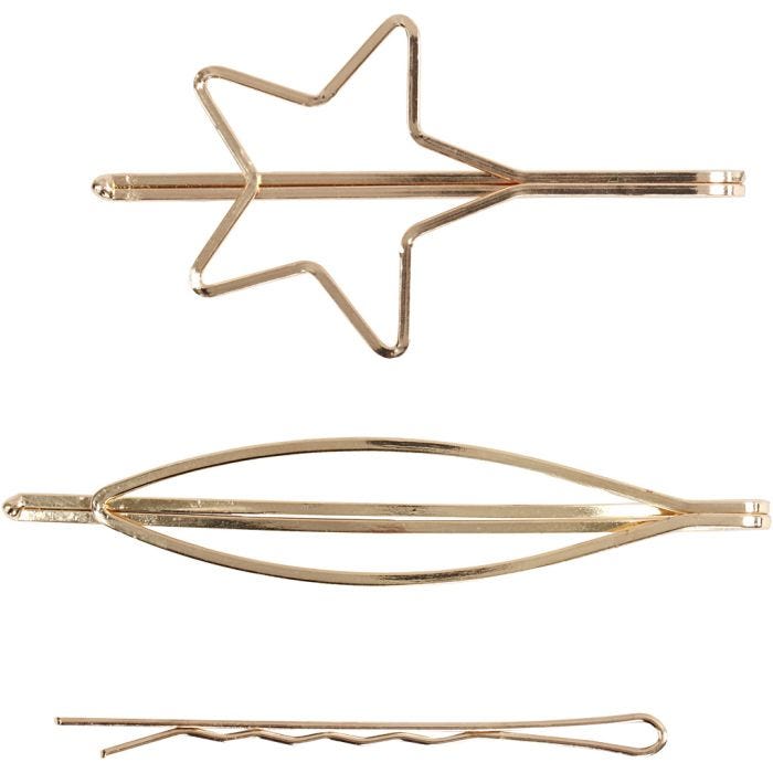 Hårspenne, L: 70 mm, B: 32 mm, forgylt, 3 stk./ 1 pk.
