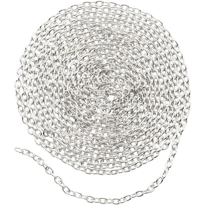 Kjede, B: 2 mm, forsølvet, 2 m/ 1 stk.