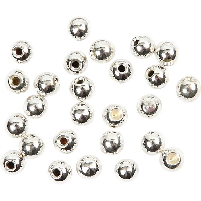 Endeperler, dia. 3 mm, hullstr. 1 mm, forsølvet, 20 stk./ 1 pk.