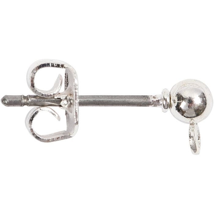 Ørestikk, L: 13 mm, dia. 3,8 mm, hullstr. 0,8 mm, forsølvet, 10 stk./ 1 pk.