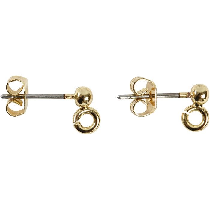 Ørestikk, L: 13 mm, dia. 3,8 mm, hullstr. 0,8 mm, forgylt, 10 stk./ 1 pk.