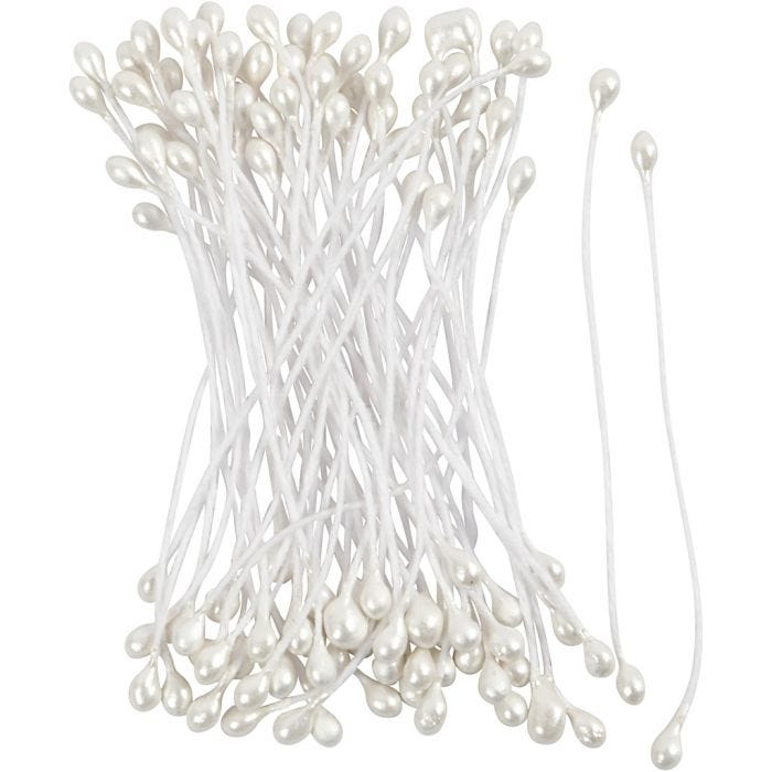 Blomsterstøvbærere, L: 6,4 cm, dia. 2 mm, hvit perlemor, 100 stk./ 1 pk.