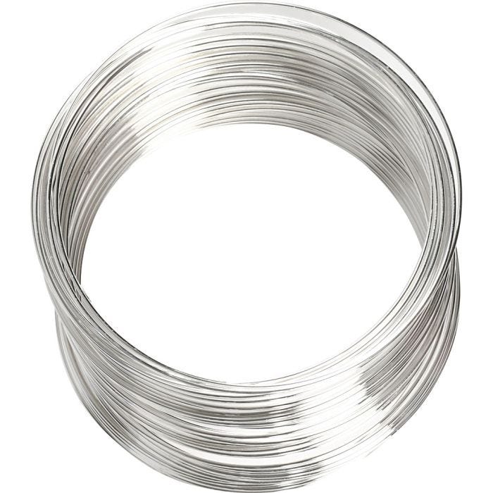 Memory wire, dia. 6 cm, tykkelse 0,8 mm, forsølvet, 1 stk.