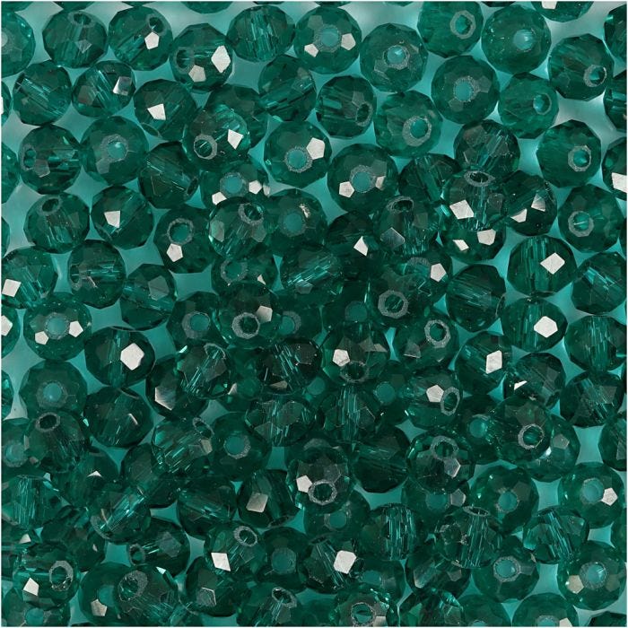 Facettperler, str. 3x4 mm, hullstr. 0,8 mm, smaragdgrønn, 100 stk./ 1 pk.