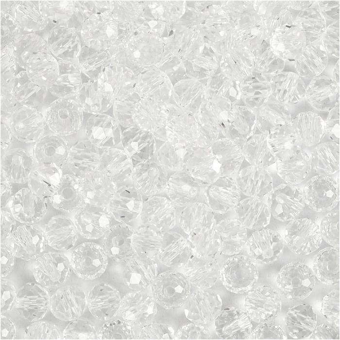 Facettperler, str. 3x4 mm, hullstr. 0,8 mm, krystall, 100 stk./ 1 pk.