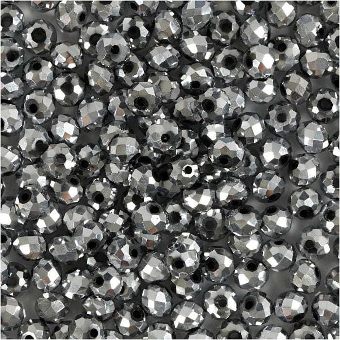 Facettperler, str. 3x4 mm, hullstr. 0,8 mm, metallic grå, 100 stk./ 1 pk.