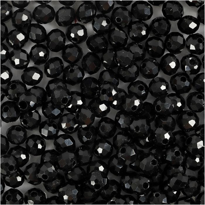 Facettperler, str. 3x4 mm, hullstr. 0,8 mm, svart metallic, 100 stk./ 1 pk.