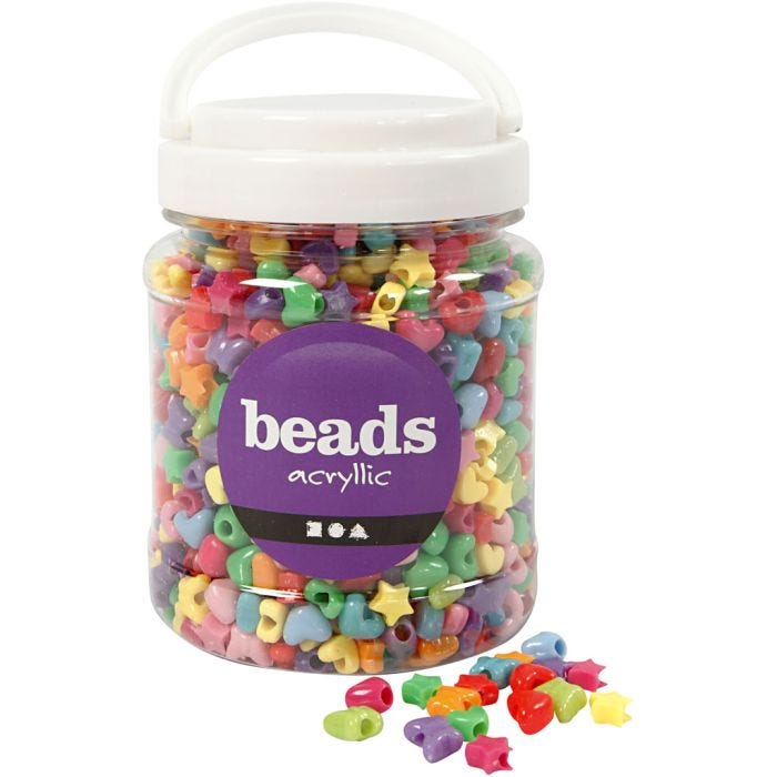 Figurperler, dia. 10 mm, hullstr. 3,5 mm, ass. farger, 400 g, 700 ml/ 1 boks
