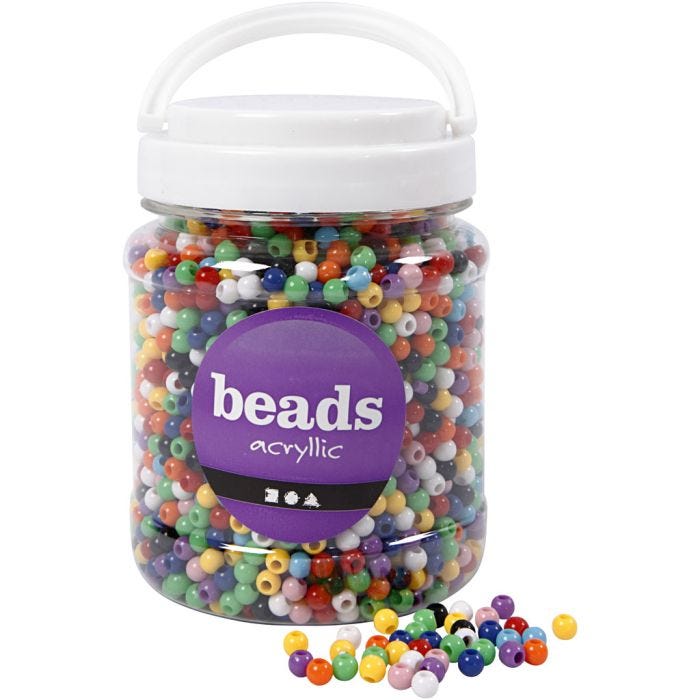 Kongoperler, dia. 6 mm, hullstr. 3 mm, ass. farger, 425 g, 700 ml/ 1 boks