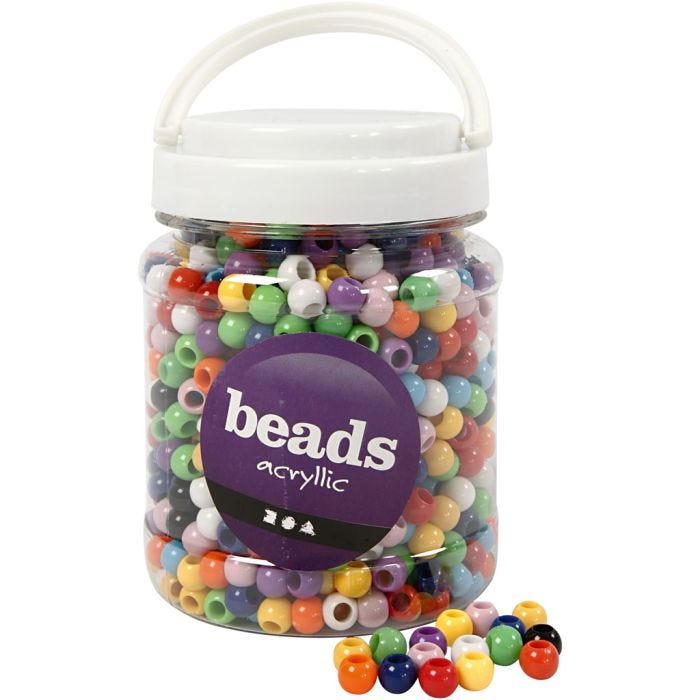 Kongoperler, dia. 10 mm, hullstr. 4,5 mm, ass. farger, 430 g, 700 ml/ 1 boks