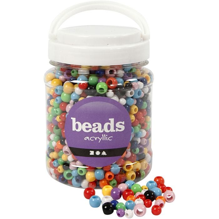Kongoperler, dia. 6-10 mm, hullstr. 3-5 mm, ass. farger, 430 g, 700 ml/ 1 boks