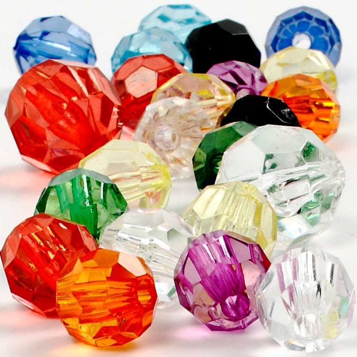 Facettperle, str. 10-12-16 mm, hullstr. 1-2,5 mm, ass. farger, 75 g, 100 stk./ 1 pk.