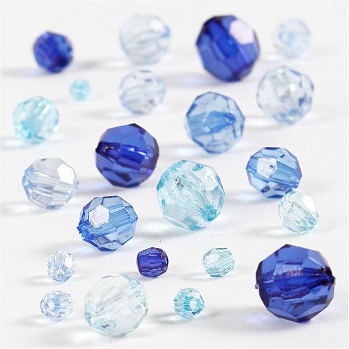 Facettperler, str. 4-12 mm, hullstr. 1-2,5 mm, blå harmoni, 45 g/ 1 pk.
