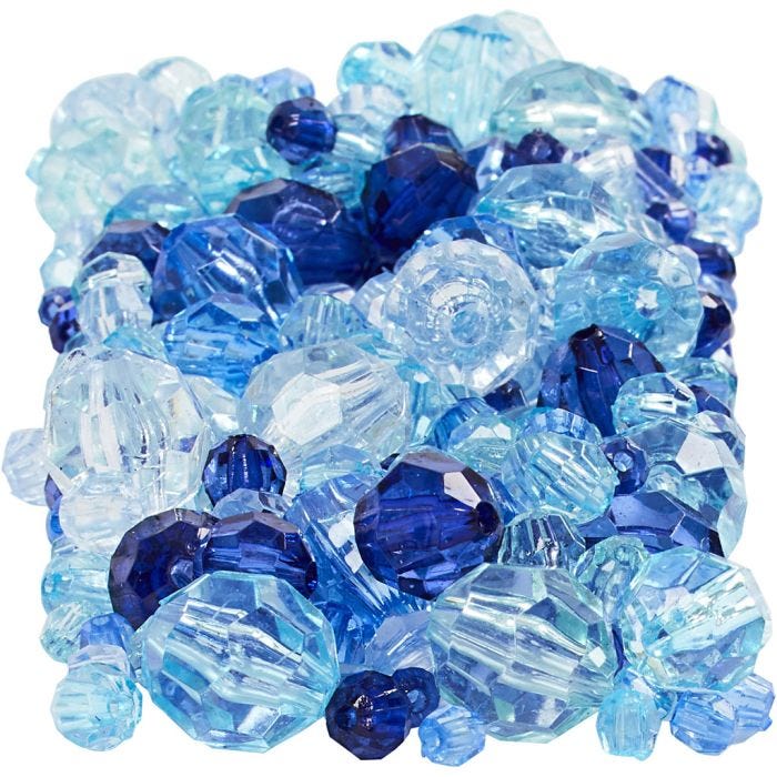 Facettperler, str. 4-12 mm, hullstr. 1-2,5 mm, blå harmoni, 250 g/ 1 pk.