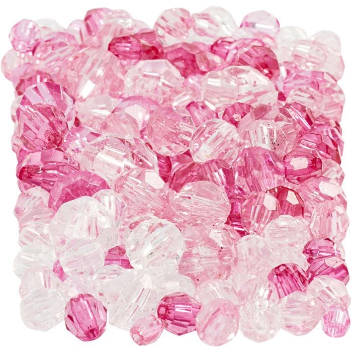 Facettperler, str. 4-12 mm, hullstr. 1-2,5 mm, pink (081), 250 g/ 1 pk.