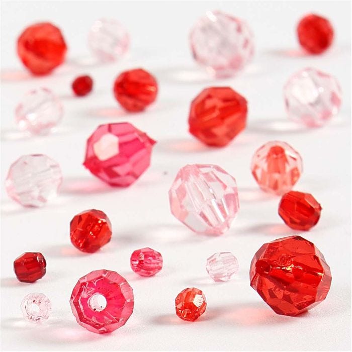 Facettperler, str. 4-12 mm, hullstr. 1-2,5 mm, rød harmoni, 45 g/ 1 pk.