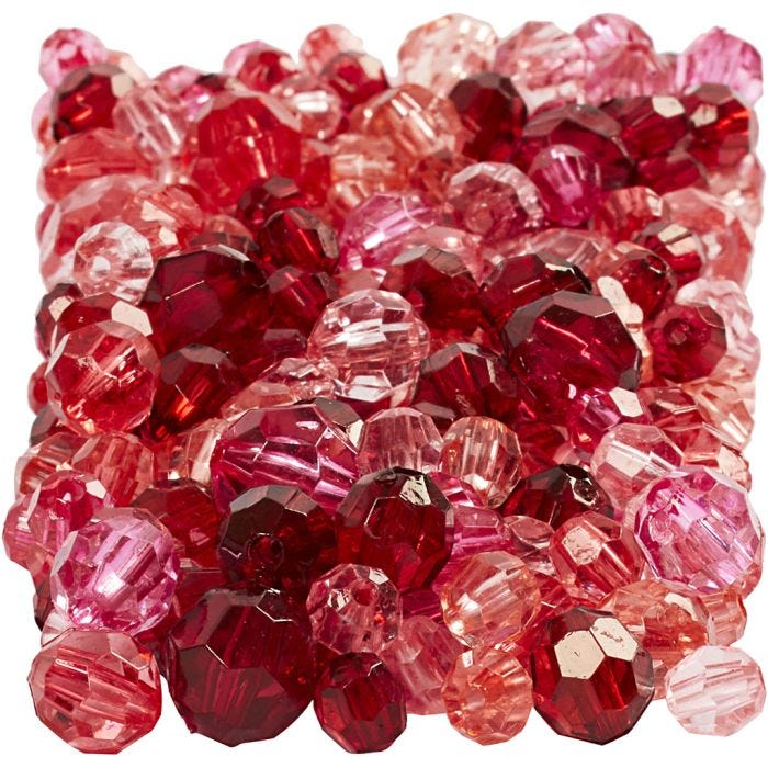 Facettperler, str. 4-12 mm, hullstr. 1-2,5 mm, rød harmoni, 250 g/ 1 pk.