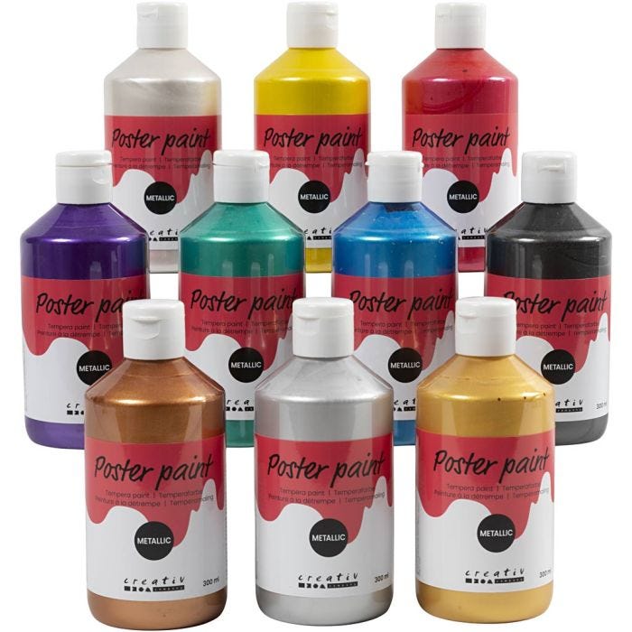 Temperamaling Metallic, ass. farger, 10x300 ml/ 1 pk.