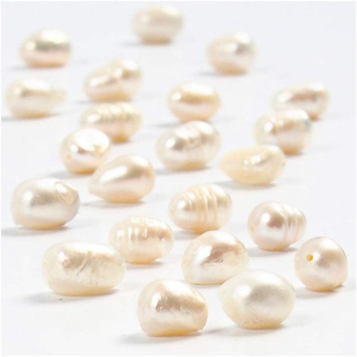 Ferskvannsperler, dia. 4-7 mm, hullstr. 1 mm, perlemor, 40 cm/ 1 pk.