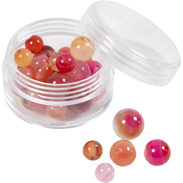 Perler av agat, str. 1x10, 12x8, 15x6 mm, hullstr. 0,9-1 mm, beige, rosa, 28 stk./ 1 pk.
