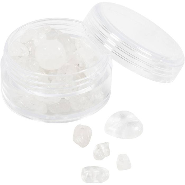 Krystallperler, Klar kvarts, dia. 7-12 mm, hullstr. 1 mm, transparente farger, 63 stk./ 1 pk.