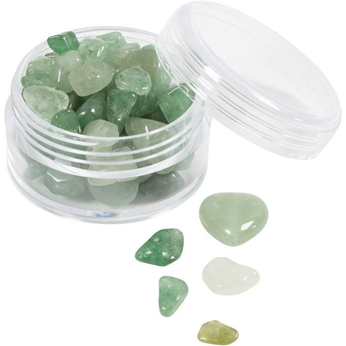 Krystallperler, Aventurin, dia. 7-12 mm, hullstr. 1 mm, grønn, 63 stk./ 1 pk.