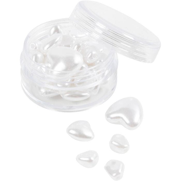 Voksperler, Hjerter, dia. 7-13 mm, hullstr. 1,3-1,5 mm, perlemor, 32 stk./ 1 pk.