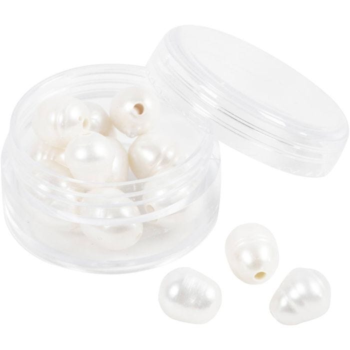 Ferskvannsperler, Perforert på langs, dia. 9-11 mm, hullstr. 2 mm, perlemor, 13 stk./ 1 pk.