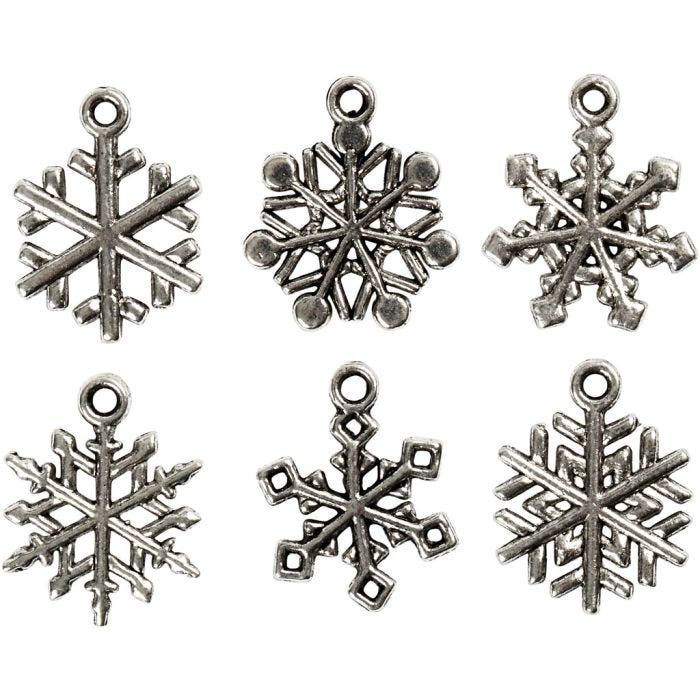 Snøkrystall med øye , H: 20 mm, hullstr. 1,5 mm, antikk sølv, 18 ass./ 1 pk.