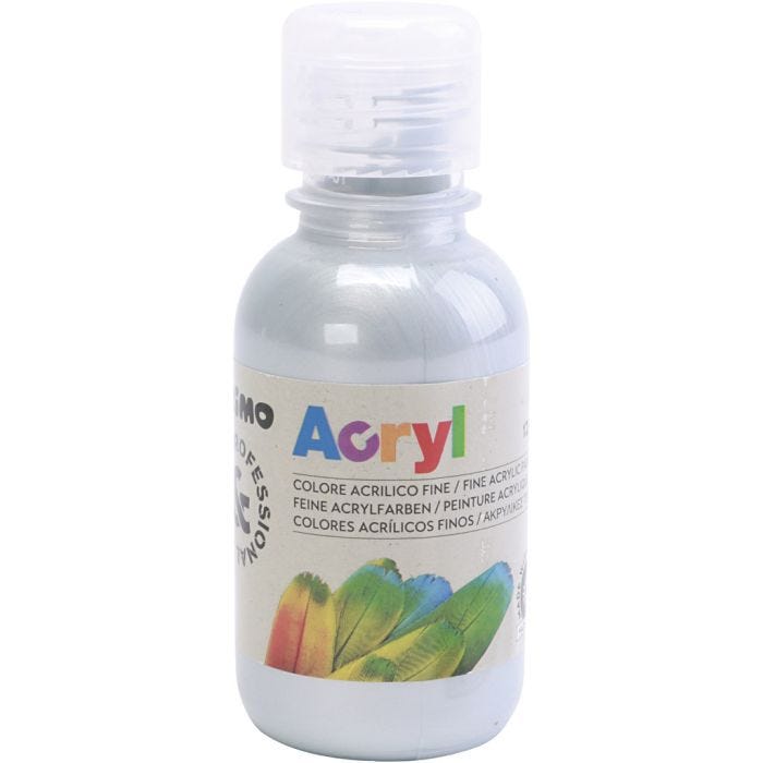 PRIMO luksus acrylmaling, sølv, 125 ml/ 1 fl.